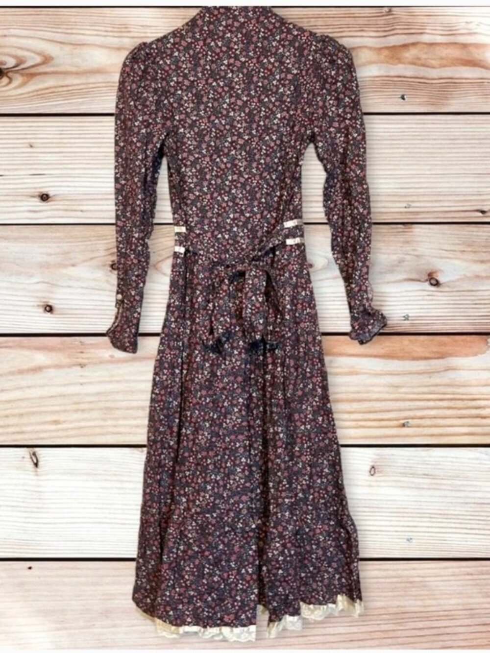 Gunne Sax Purple Pink Red Floral Print Calico Lace Button Velvet Midi Maxi Dress - Picture 2 of 4
